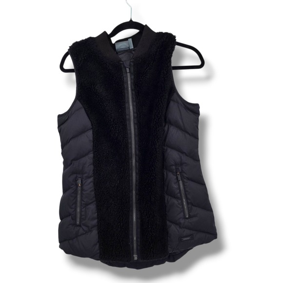 Athleta Women's Puffer Vest Full Zip Fleece Trim Black Small Active Goose Down - Picture 1 of 11